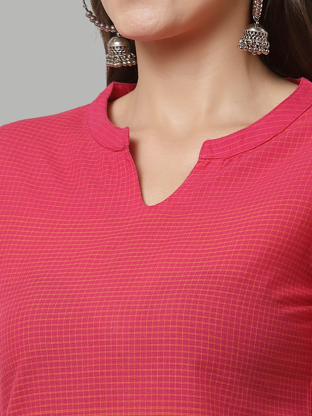 Women Rose & Orange Checkered Kurta - Kashyap Global Lifestyles LLP