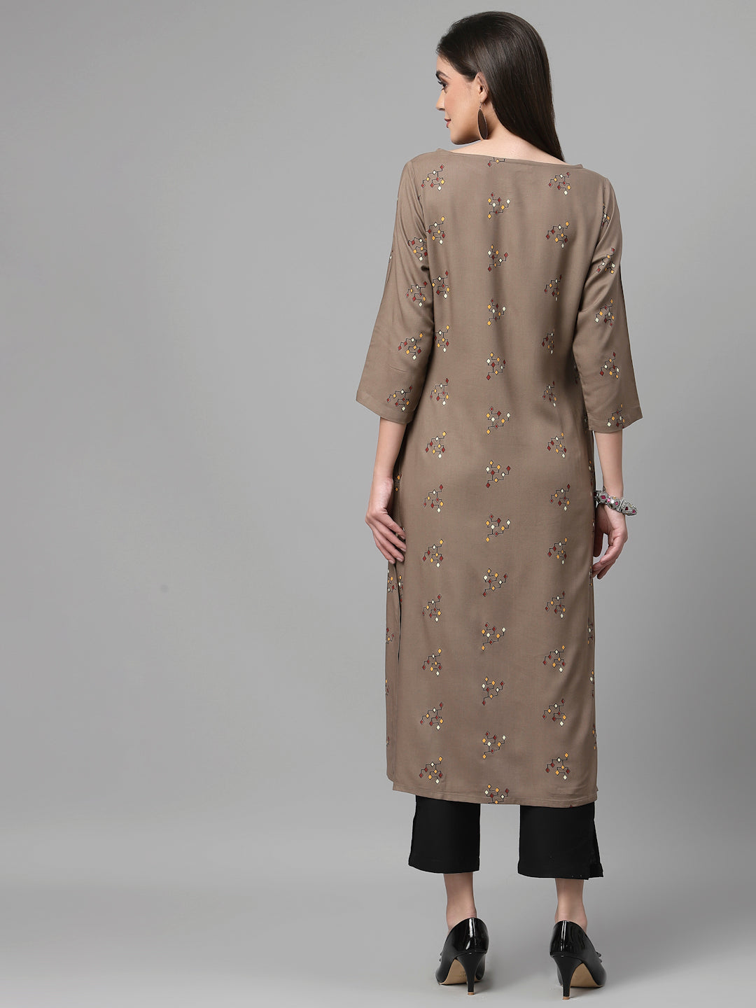 Women Brown Boat Neck Kurta - Kashyap Global Lifestyles LLP