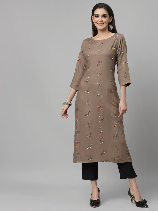 Women Brown Boat Neck Kurta - Kashyap Global Lifestyles LLP