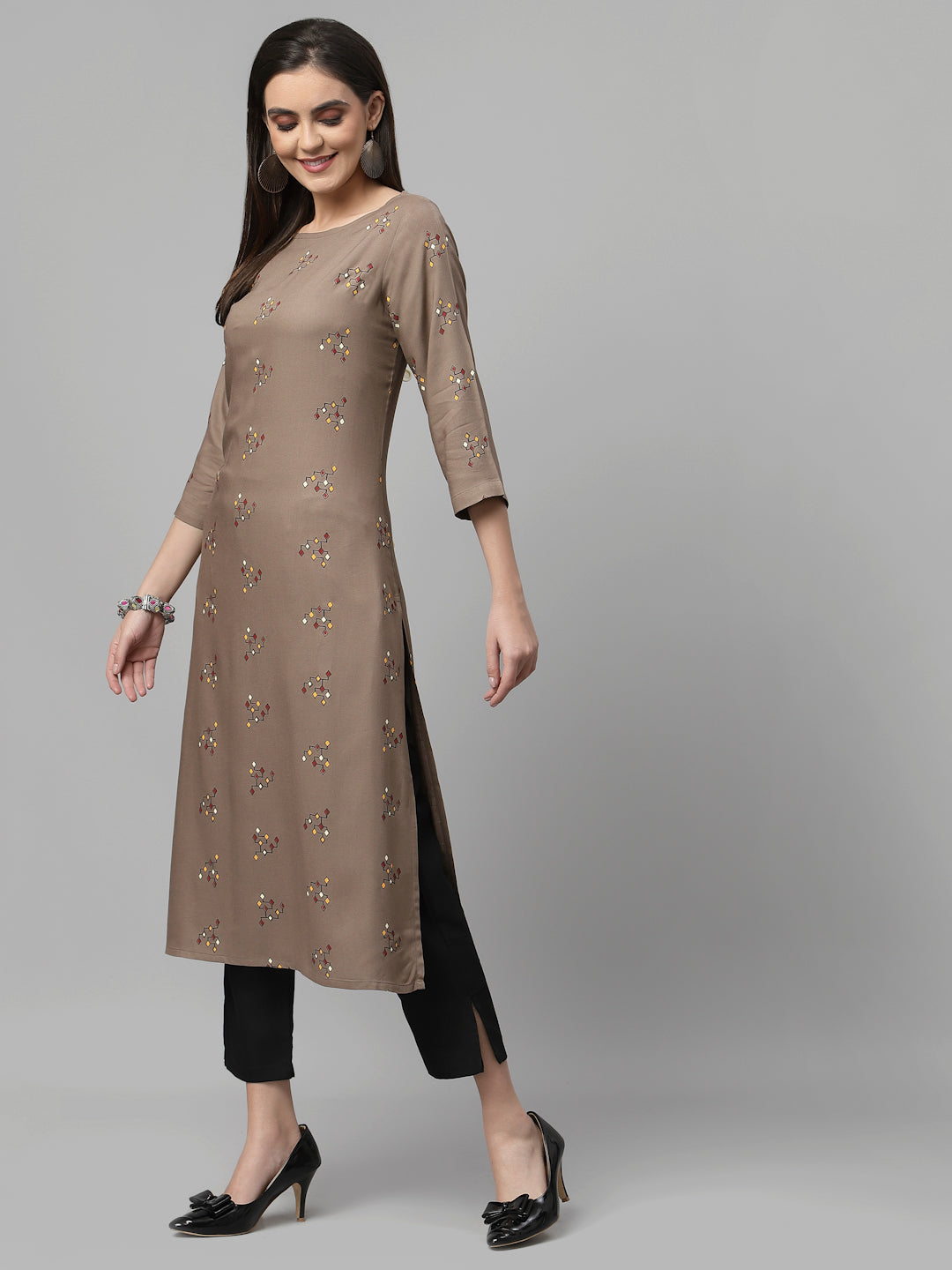Women Brown Boat Neck Kurta - Kashyap Global Lifestyles LLP