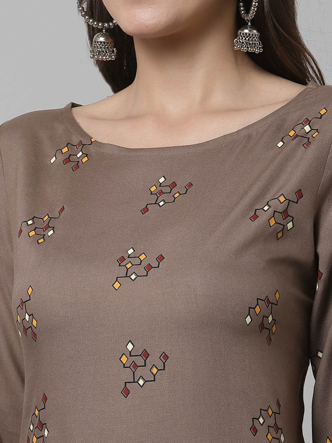 Women Brown Boat Neck Kurta - Kashyap Global Lifestyles LLP
