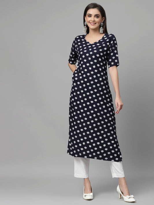 Women Blue Abstract Print Straight Kurta - Kashyap Global Lifestyles LLP