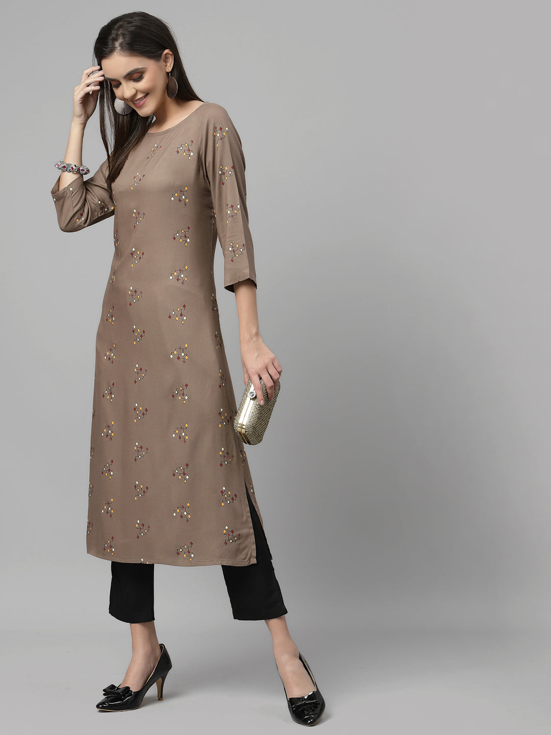 Women Brown Boat Neck Kurta - Kashyap Global Lifestyles LLP