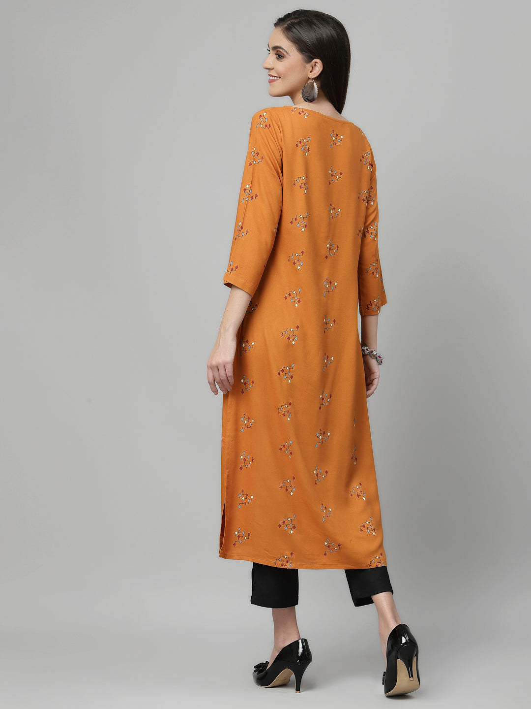 Women Orange Boat Neck Kurta - Kashyap Global Lifestyles LLP