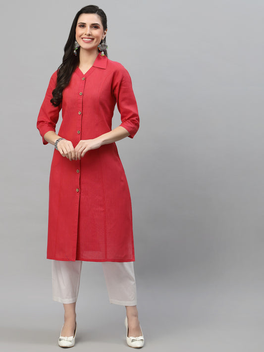 Women Pink Collar Neck Straight Kurta - Kashyap Global Lifestyles LLP