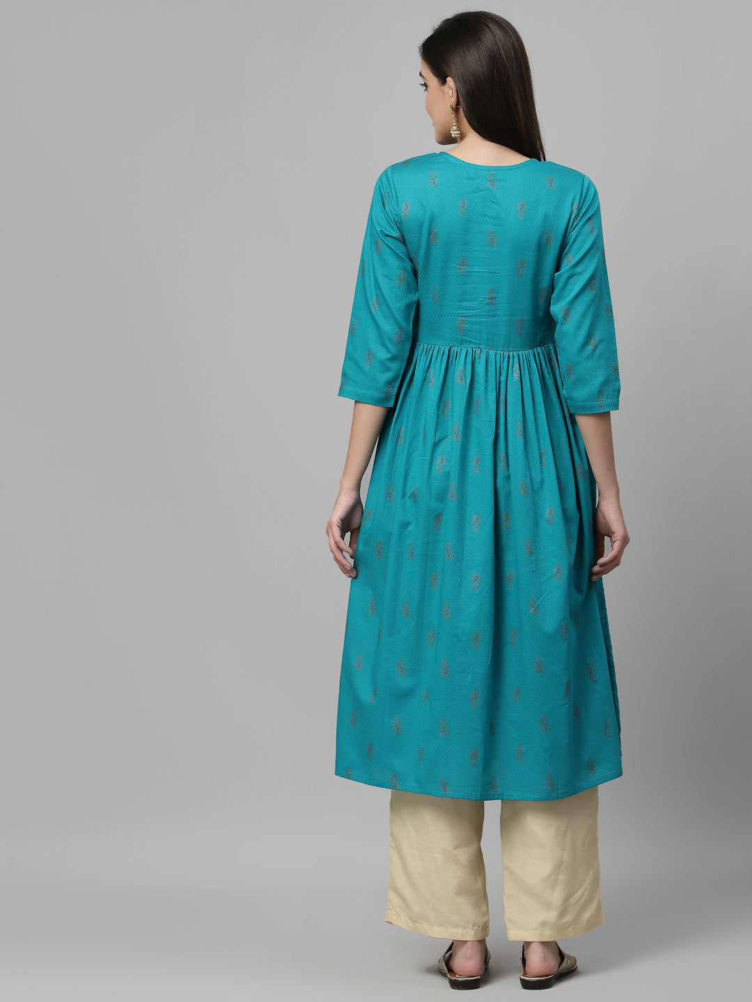 Women Teal Anarkali Kurta With Sweetheart Neck - Kashyap Global Lifestyles LLP