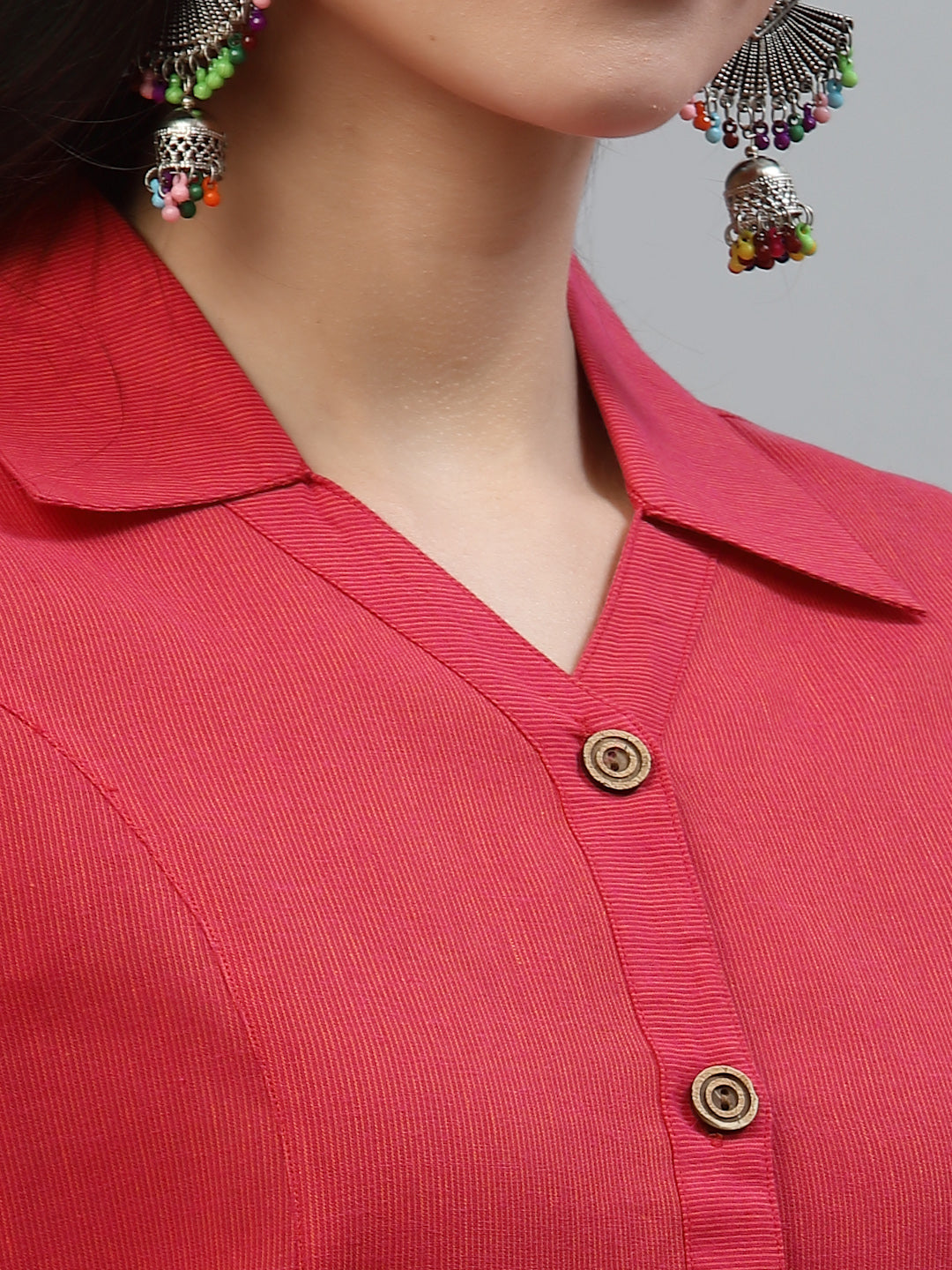 Women Pink Collar Neck Straight Kurta - Kashyap Global Lifestyles LLP