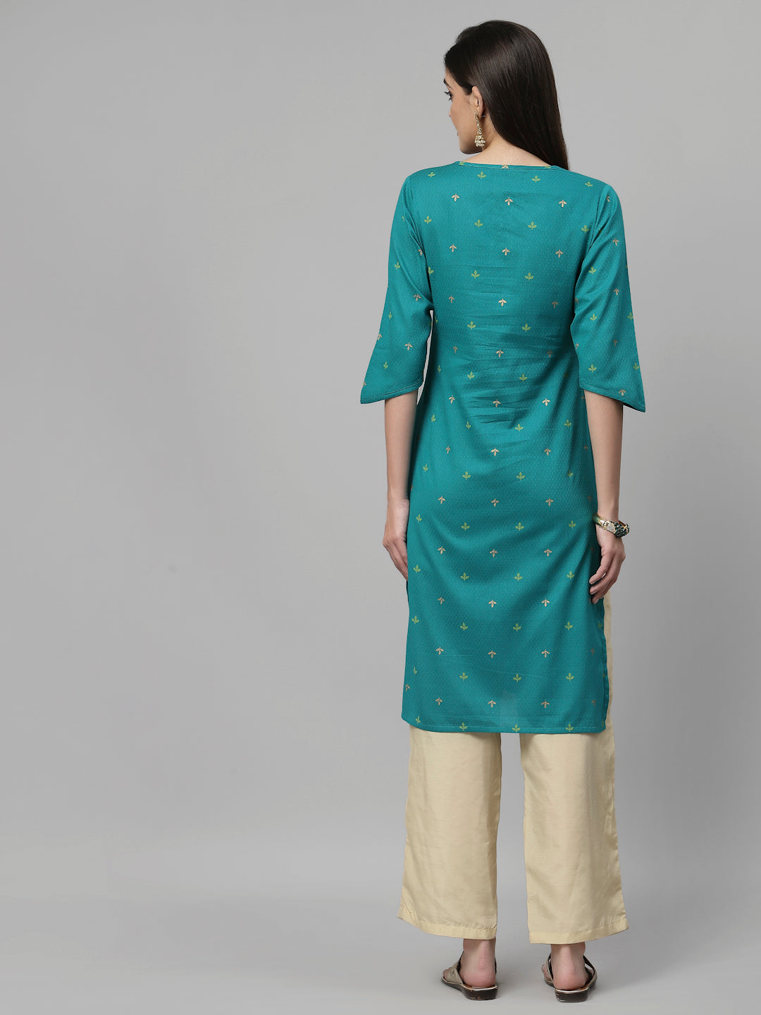Women Teal Keyhole Neck Straight Kurta - Kashyap Global Lifestyles LLP