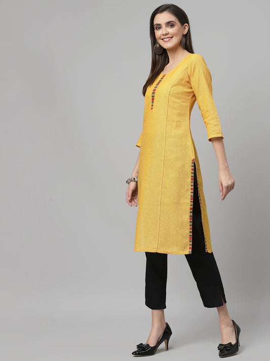 Women Mustard Cotton Striped Kurta - Kashyap Global Lifestyles LLP