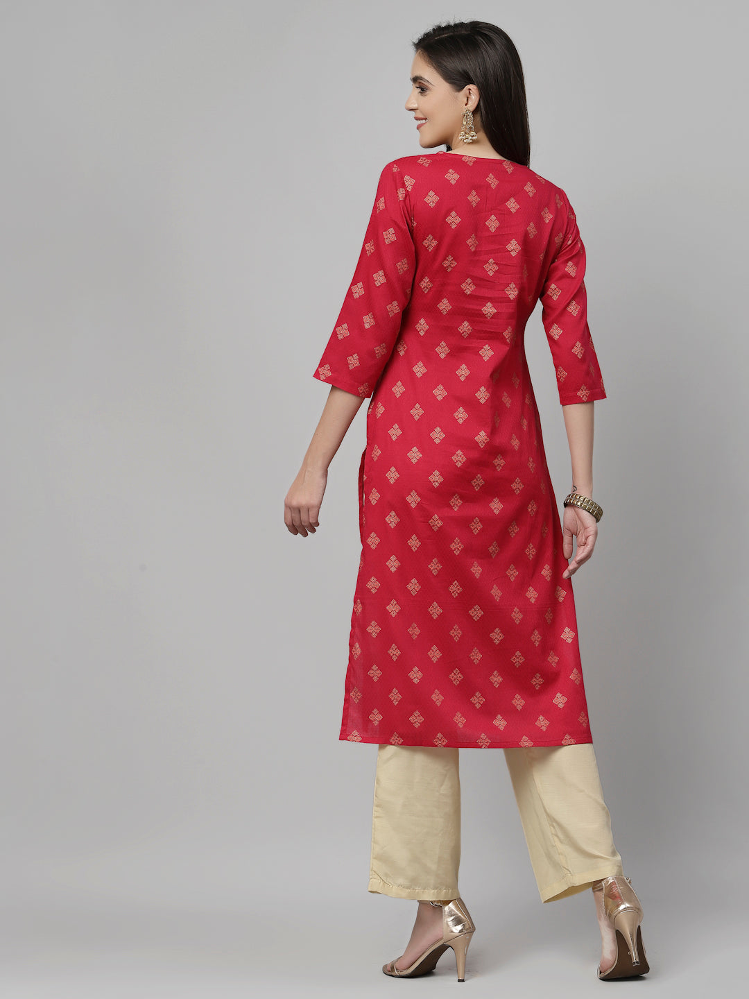 Women Dark Pink Ethnic Motifs Cotton Angrakha Kurta - Kashyap Global Lifestyles LLP