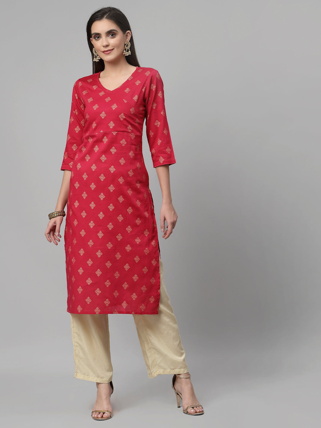 Women Dark Pink Ethnic Motifs Cotton Angrakha Kurta - Kashyap Global Lifestyles LLP