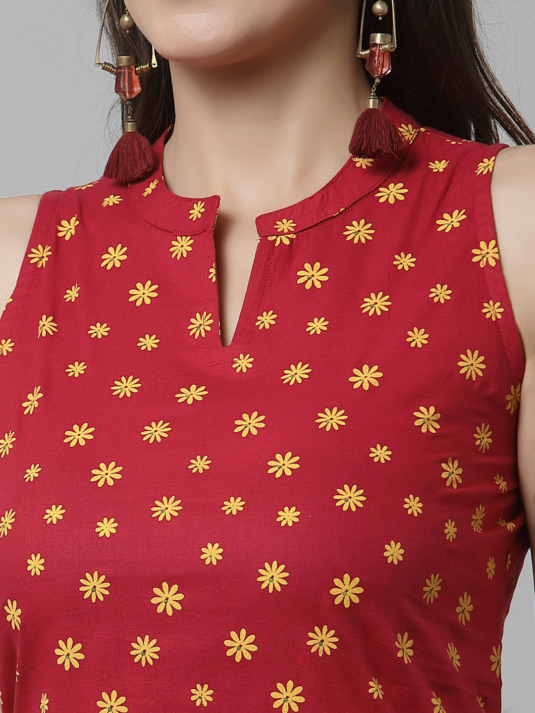 Women Dark Pink Cotton Sleeveless Kurta - Kashyap Global Lifestyles LLP