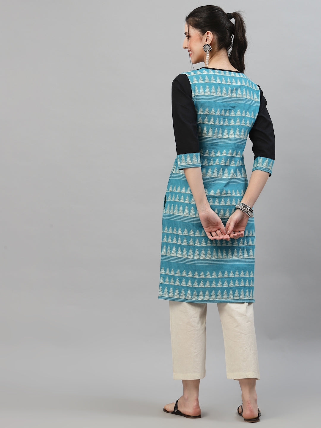 Women Black & Blue Jacquard Cotton Kurta - Kashyap Global Lifestyles LLP