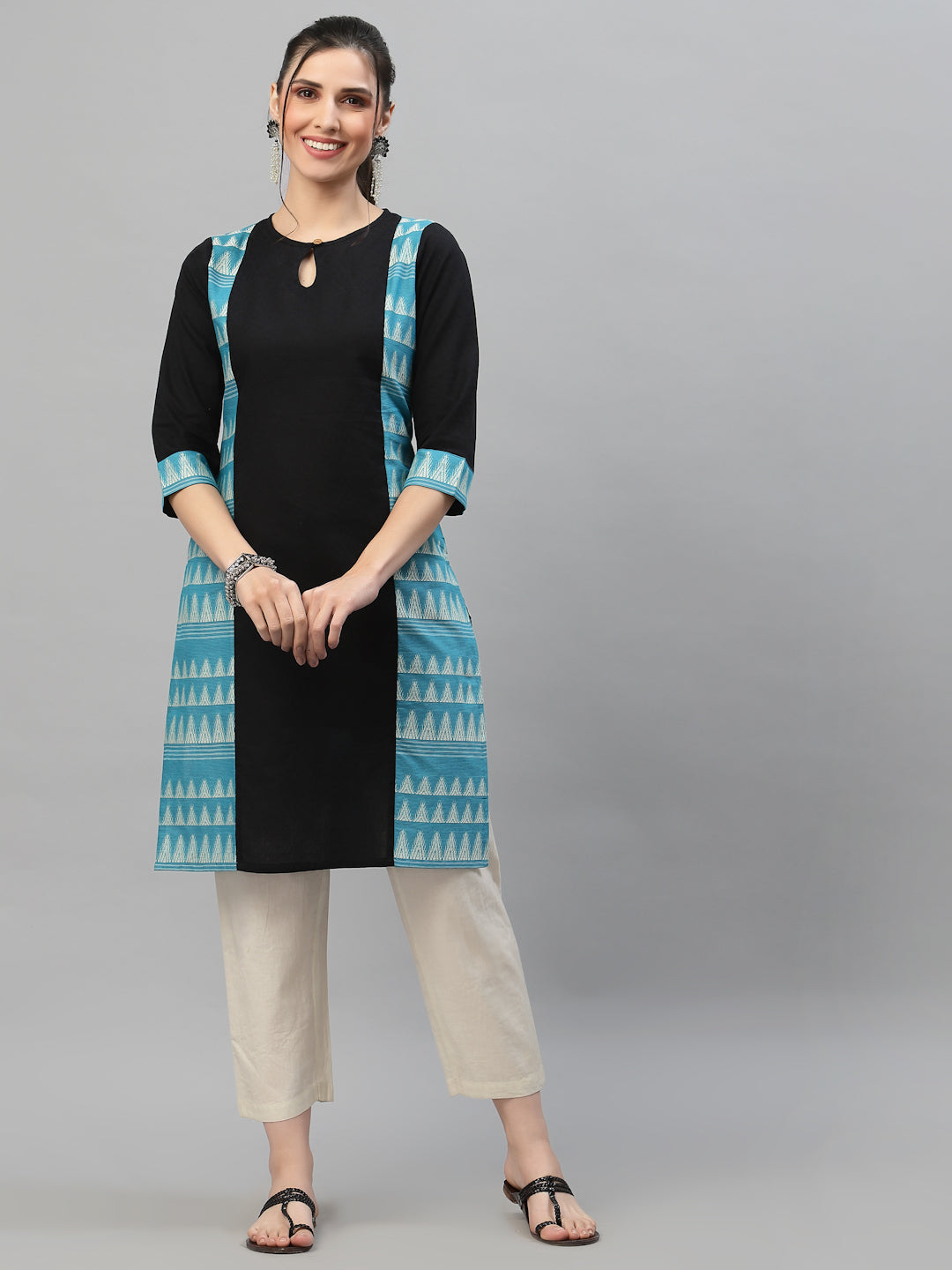 Women Black & Blue Jacquard Cotton Kurta - Kashyap Global Lifestyles LLP