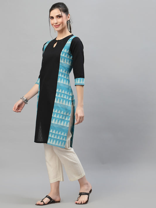 Women Black & Blue Jacquard Cotton Kurta - Kashyap Global Lifestyles LLP