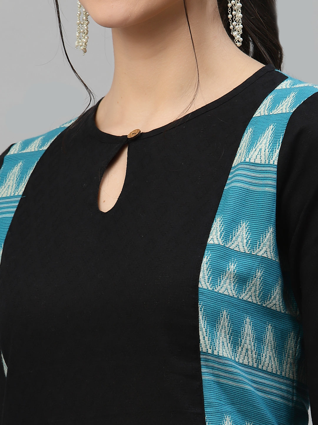 Women Black & Blue Jacquard Cotton Kurta - Kashyap Global Lifestyles LLP