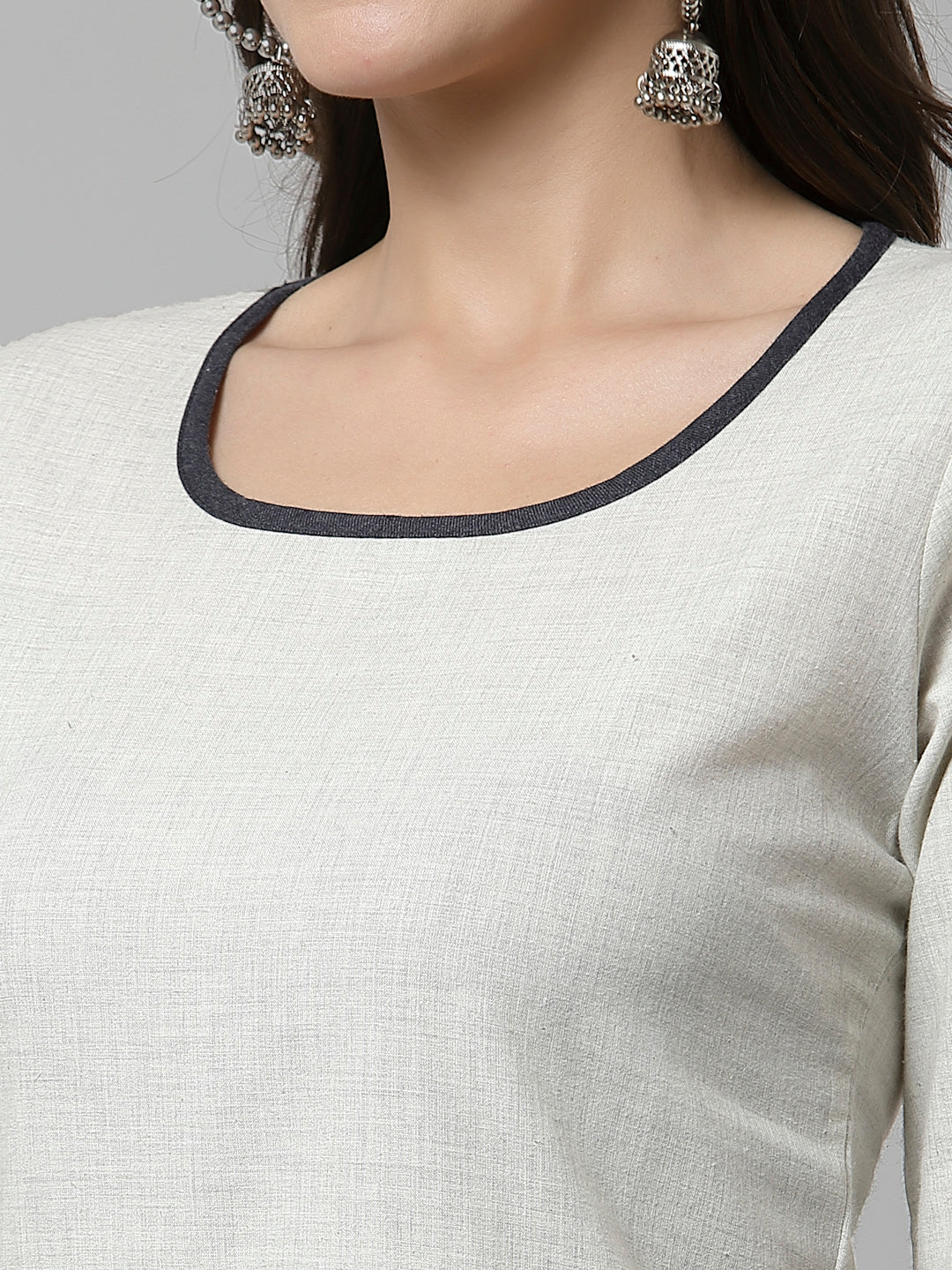 Women Light Grey Pure Cotton Kurta with Pocket - Kashyap Global Lifestyles LLP