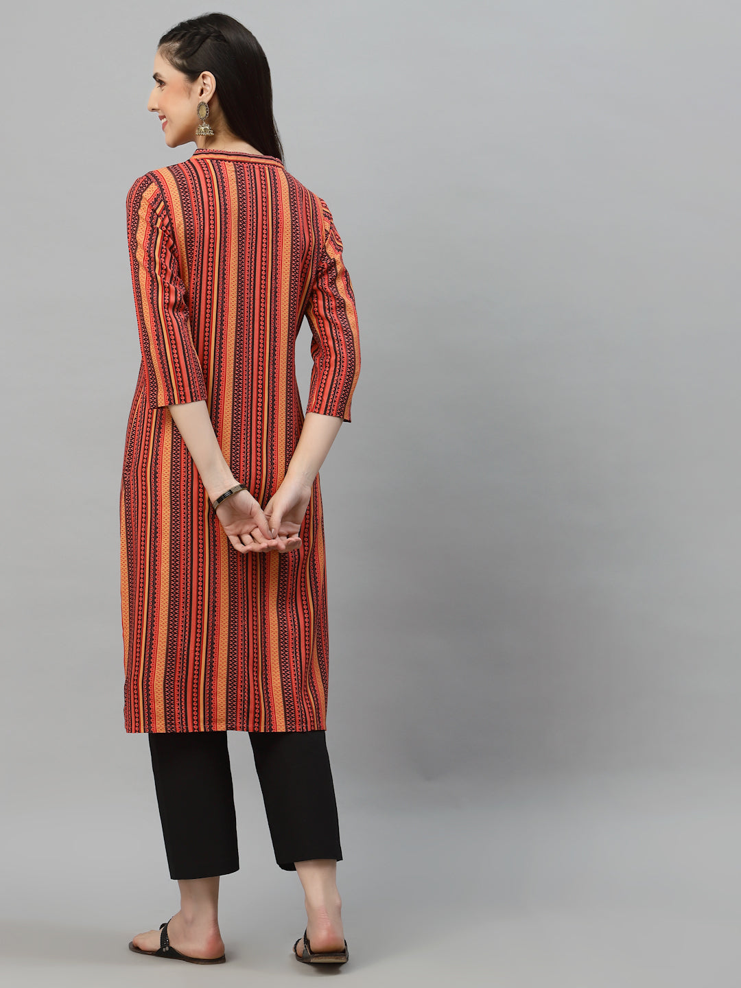 Women Orange Printed Viscose Kurta - Kashyap Global Lifestyles LLP