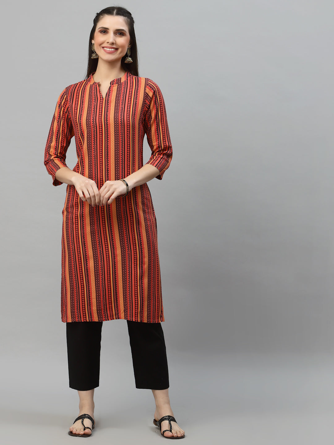 Women Orange Printed Viscose Kurta - Kashyap Global Lifestyles LLP