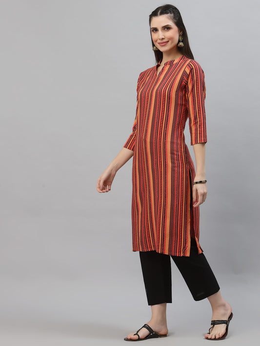Women Orange Printed Viscose Kurta - Kashyap Global Lifestyles LLP