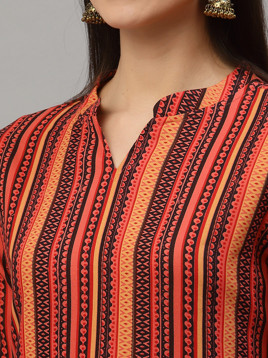 Women Orange Printed Viscose Kurta - Kashyap Global Lifestyles LLP