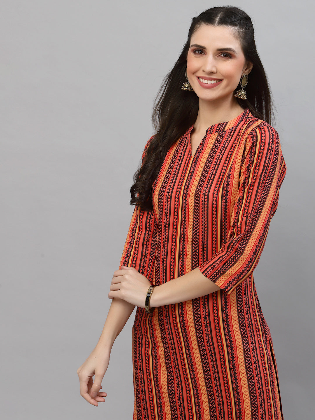 Women Orange Printed Viscose Kurta - Kashyap Global Lifestyles LLP