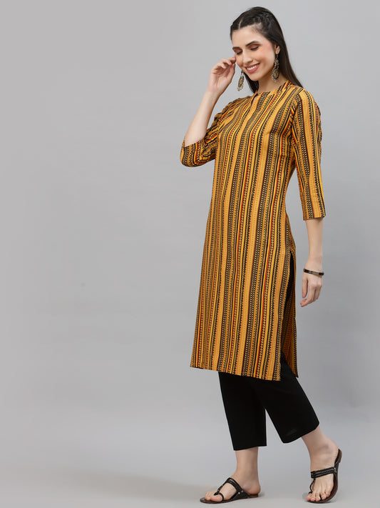 Women Yellow Printed Viscose Kurta - Kashyap Global Lifestyles LLP