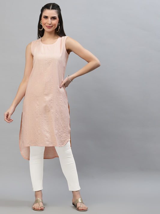 Women Baby Pink Checkered High Low Sleeveless Kurta - Kashyap Global Lifestyles LLP