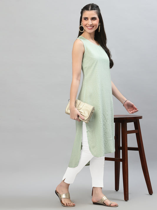 Women Mint Green Checkered High Low Sleeveless Kurta - Kashyap Global Lifestyles LLP