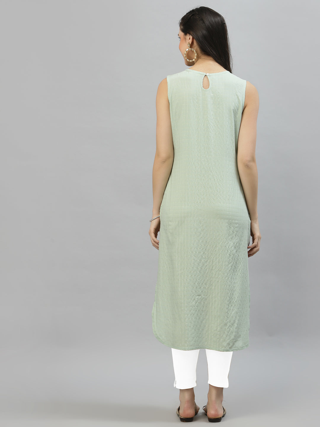 Women Mint Green Checkered High Low Sleeveless Kurta - Kashyap Global Lifestyles LLP