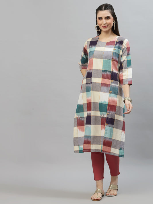 Women Ikat Woven Design Kurta - Kashyap Global Lifestyles LLP