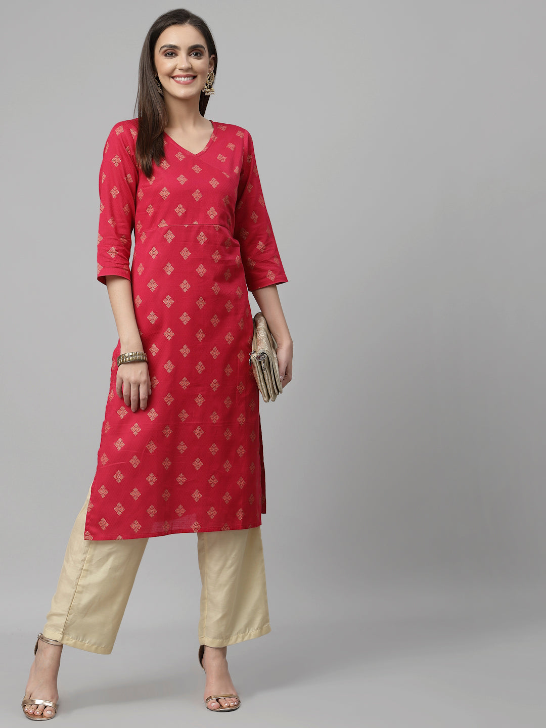 Women Dark Pink Ethnic Motifs Cotton Angrakha Kurta - Kashyap Global Lifestyles LLP