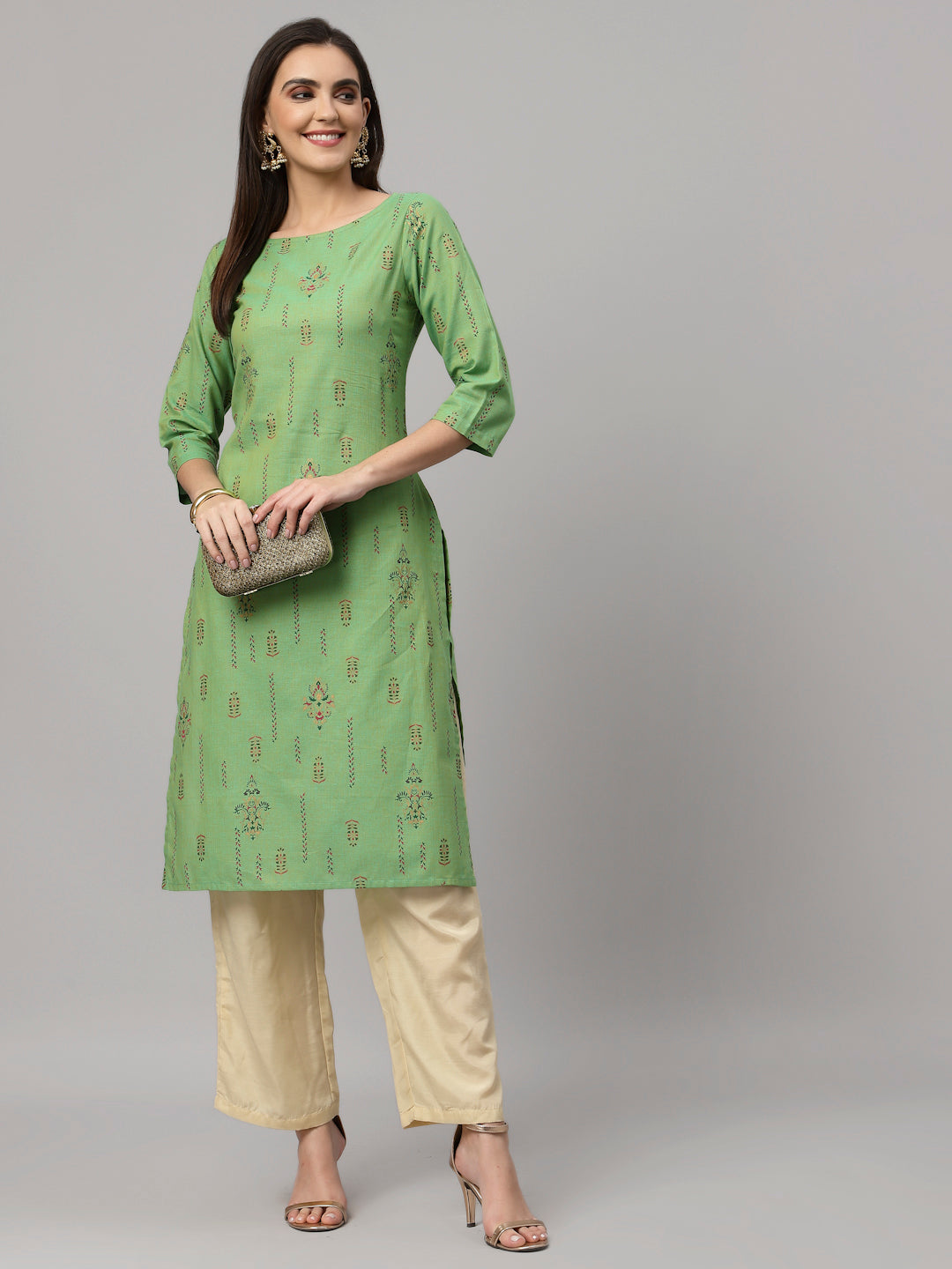 Women Green Cotton Printed Kurta - Kashyap Global Lifestyles LLP