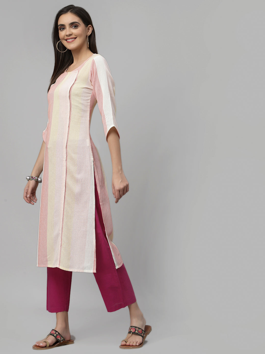 Women Multicolor Striped Cotton Kurta - Kashyap Global Lifestyles LLP