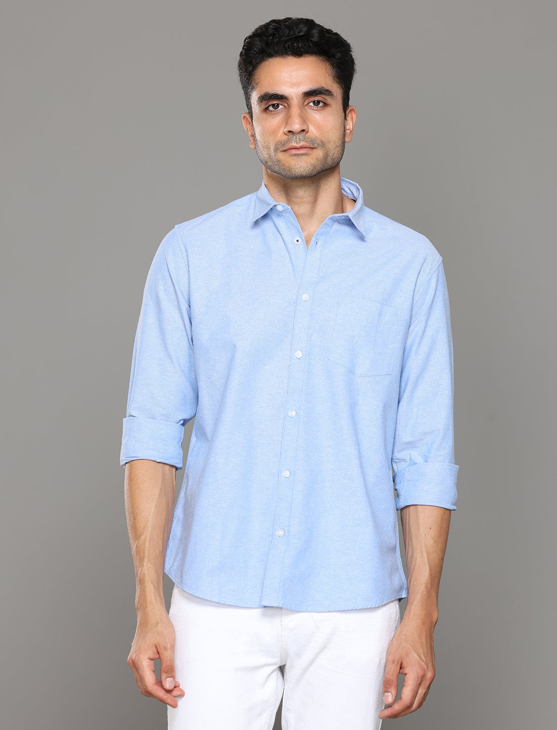 Men Blue Oxford Regular Fit Casual Shirt - Kashyap Global Lifestyles LLP