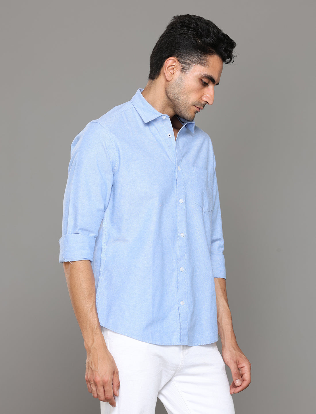 Men Blue Oxford Regular Fit Casual Shirt - Kashyap Global Lifestyles LLP