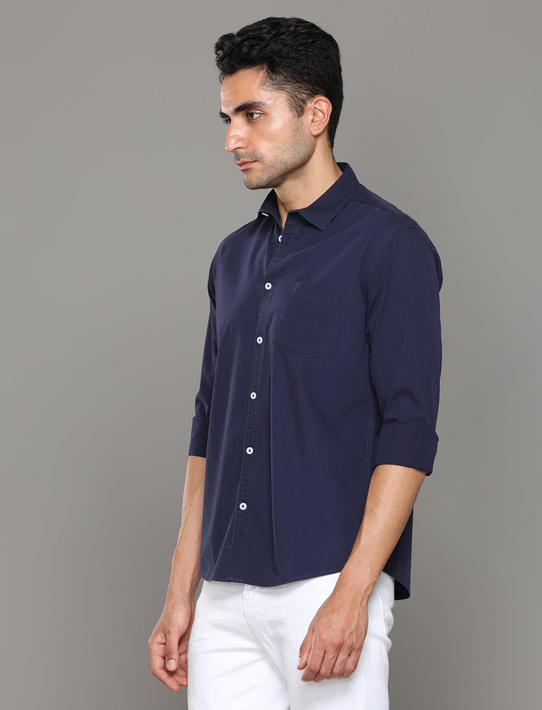 Men Blue Solid Regular Fit Cotton Casual Shirt - Kashyap Global Lifestyles LLP