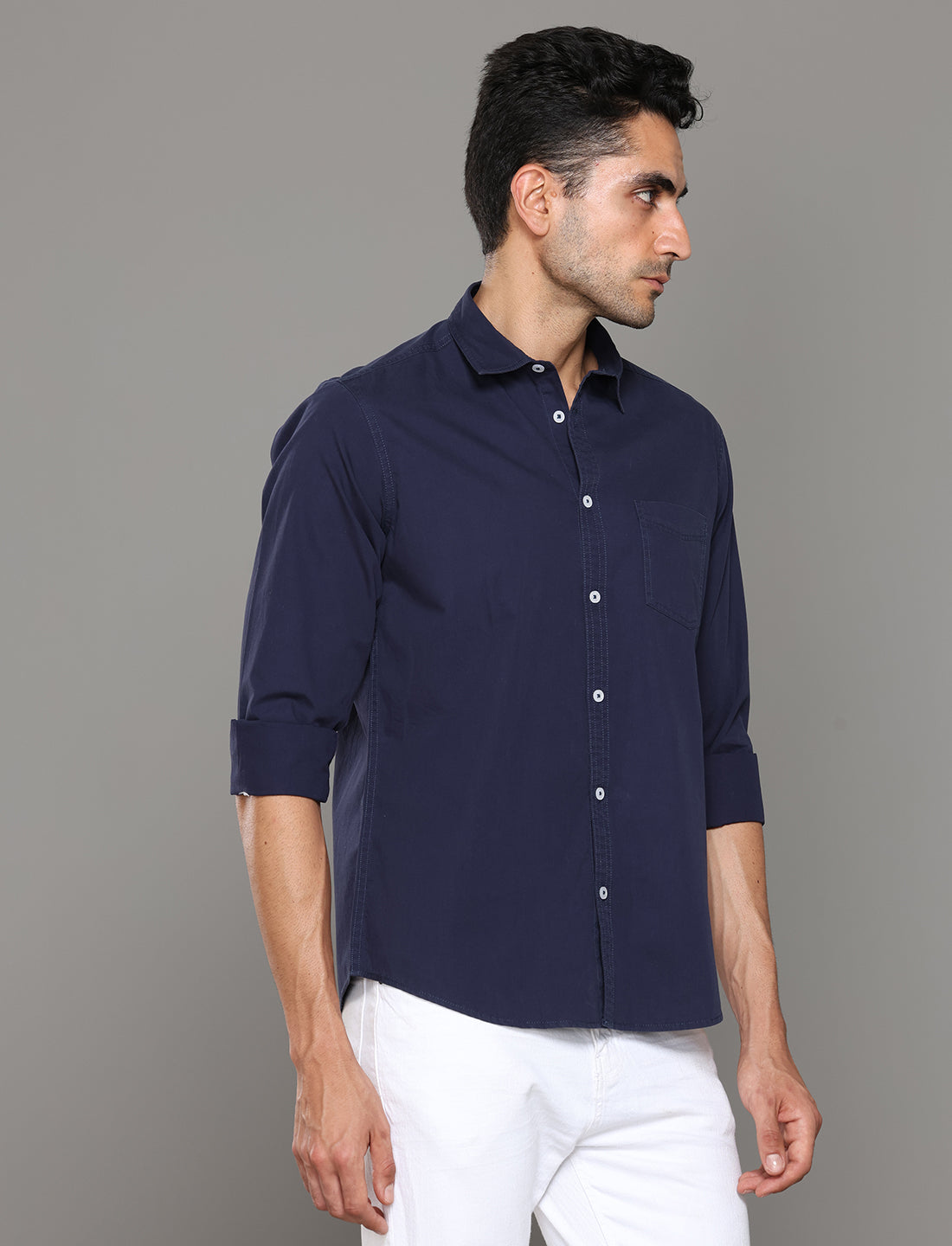 Men Blue Solid Regular Fit Cotton Casual Shirt - Kashyap Global Lifestyles LLP
