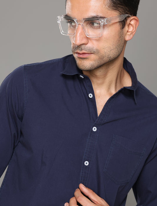 Men Blue Solid Regular Fit Cotton Casual Shirt - Kashyap Global Lifestyles LLP