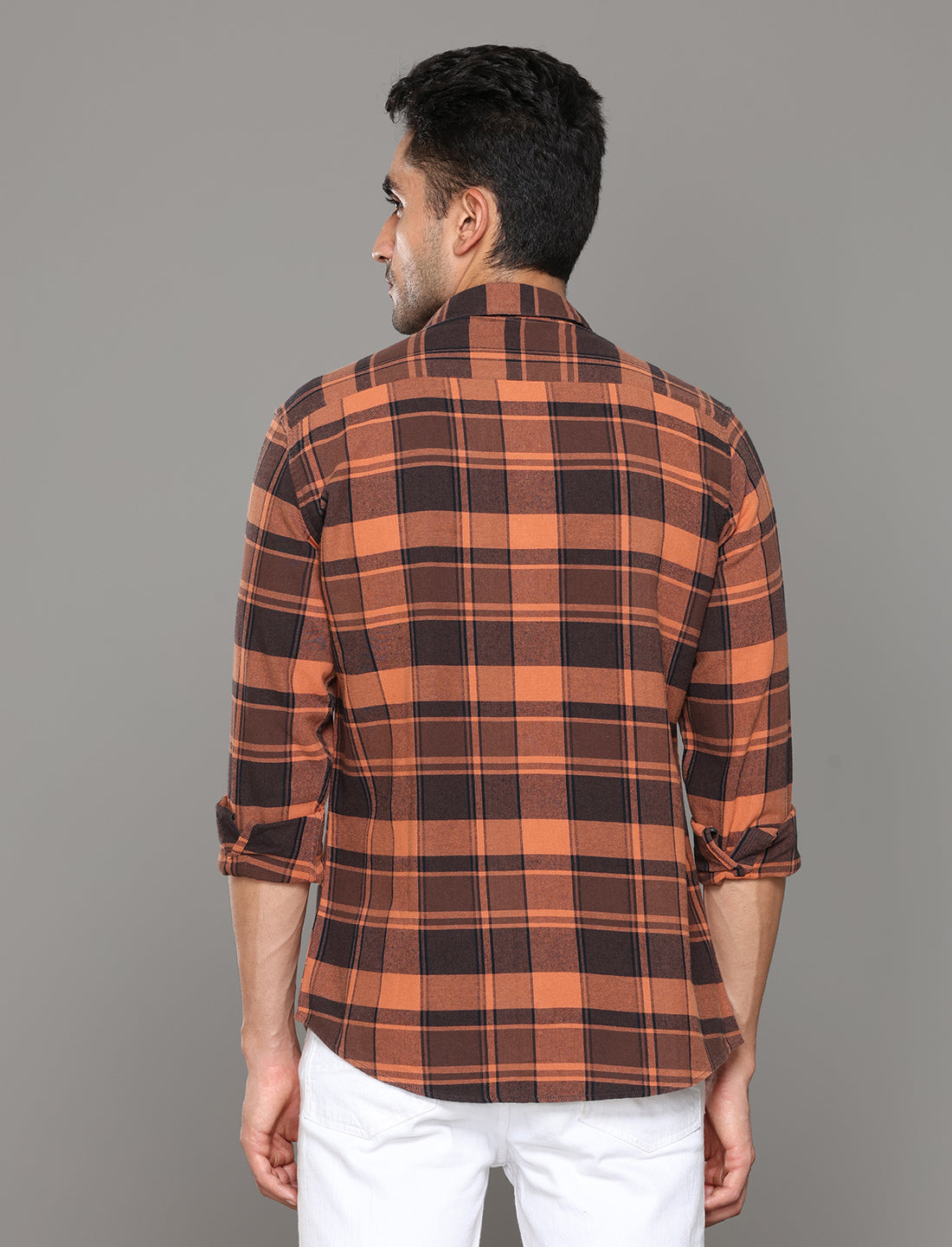 Men Orange Checked Regular Fit Flannel Cotton Casual Shirt - Kashyap Global Lifestyles LLP