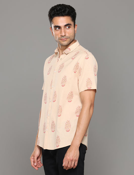 Men Beige Printed Short Sleeves Shirt - Kashyap Global Lifestyles LLP