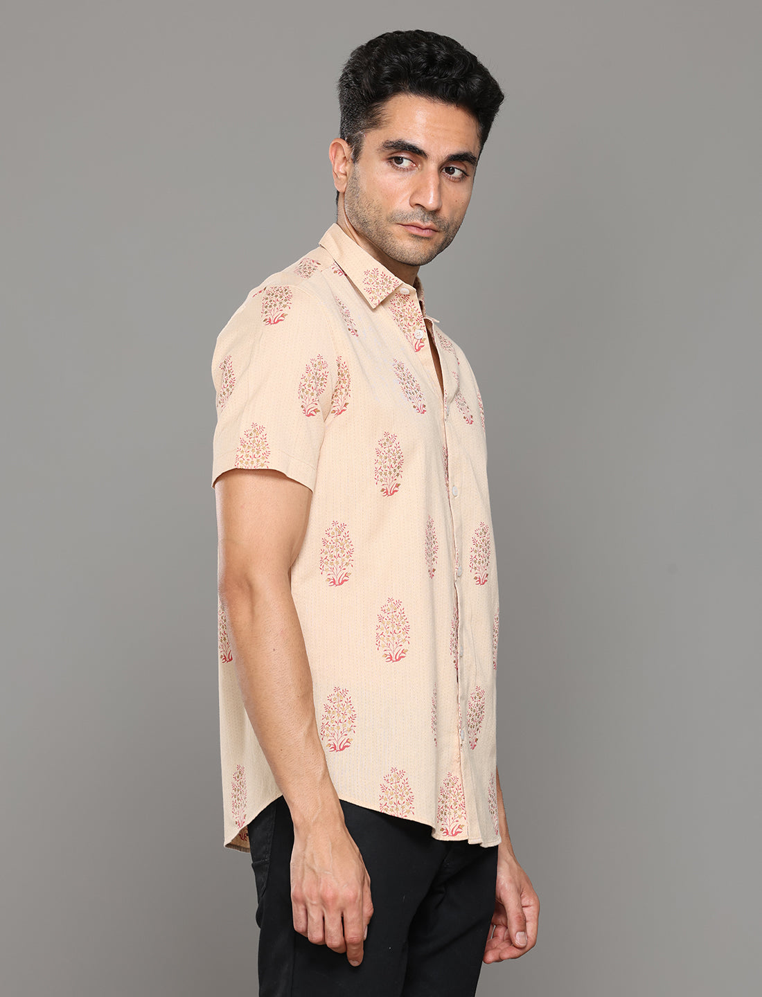 Men Beige Printed Short Sleeves Shirt - Kashyap Global Lifestyles LLP