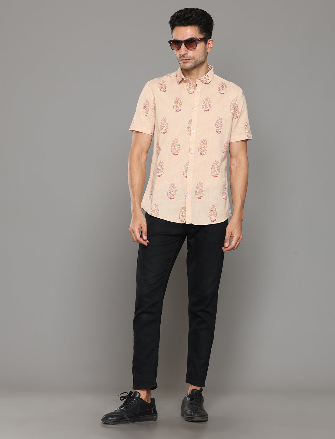 Men Beige Printed Short Sleeves Shirt - Kashyap Global Lifestyles LLP