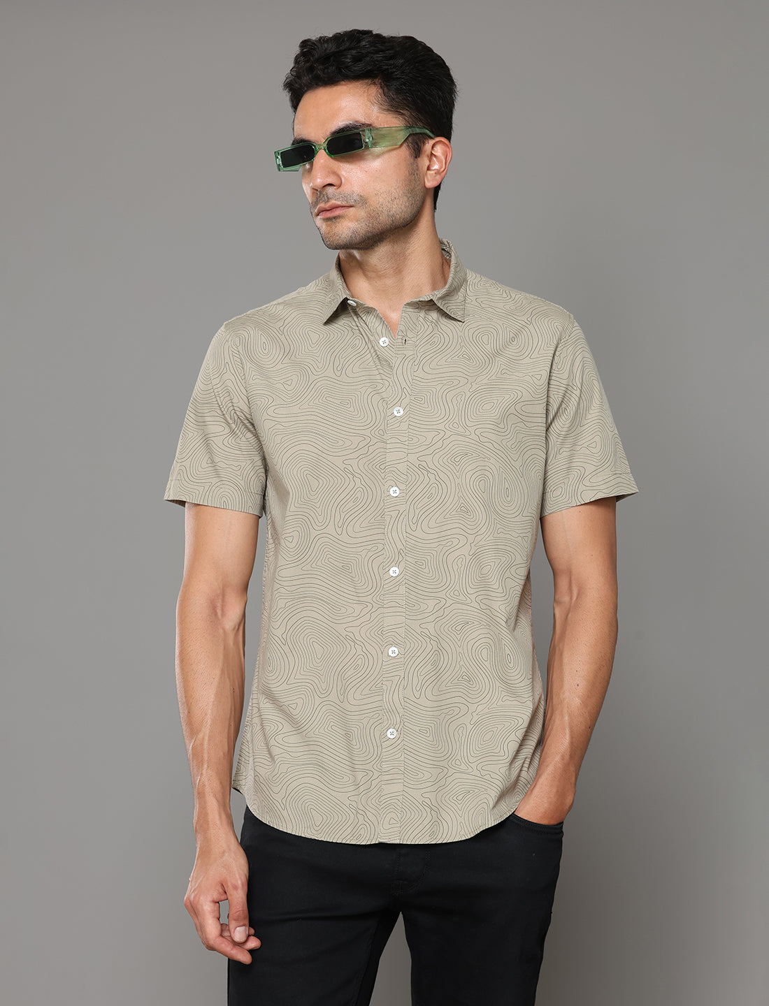 Men Olive Printed Short Sleeves Shirt - Kashyap Global Lifestyles LLP