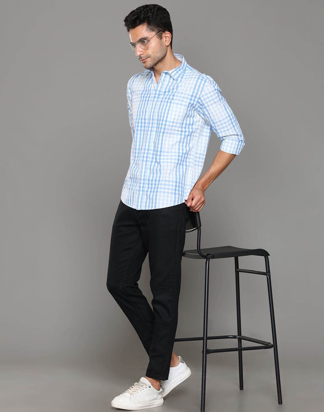 Men Cotton Checked Blue Shirt - Kashyap Global Lifestyles LLP