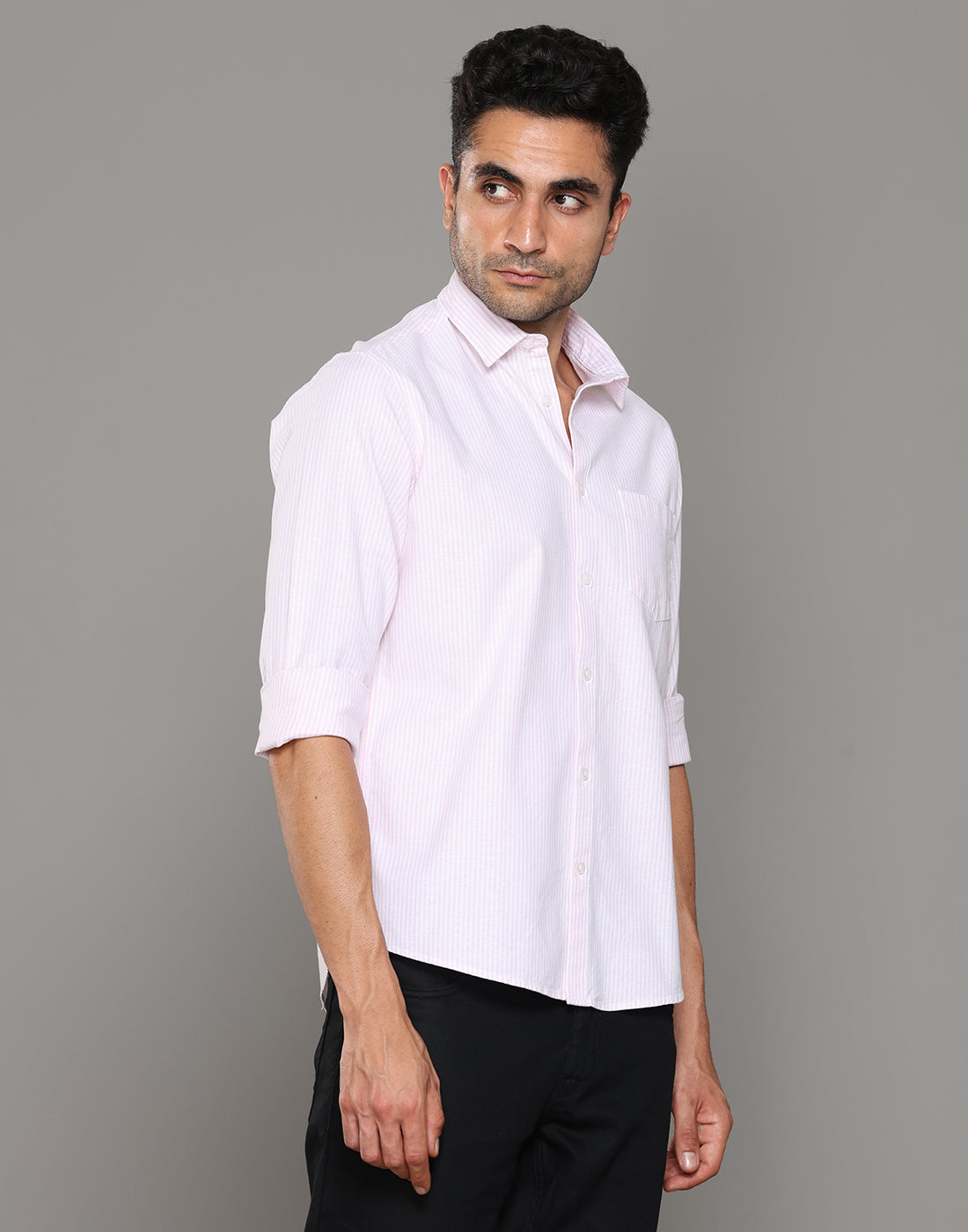 Men Striped Pink Cotton Shirt - Kashyap Global Lifestyles LLP