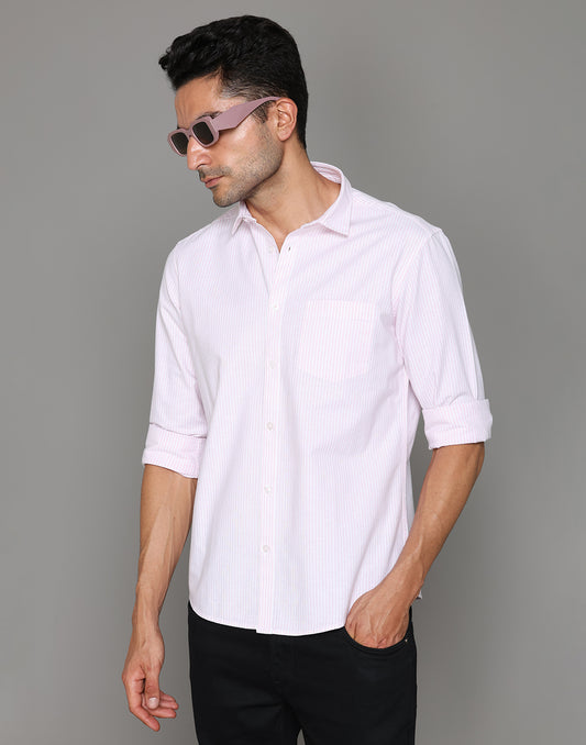 Men Striped Pink Cotton Shirt - Kashyap Global Lifestyles LLP