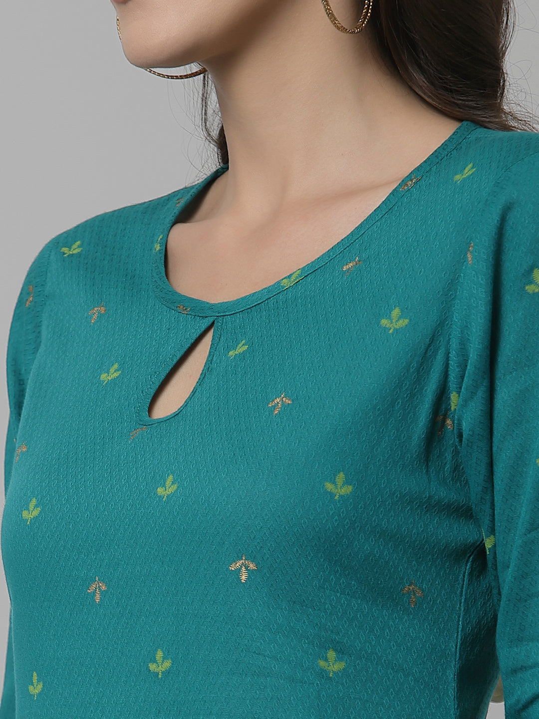 Women Teal Keyhole Neck Straight Kurta - Kashyap Global Lifestyles LLP