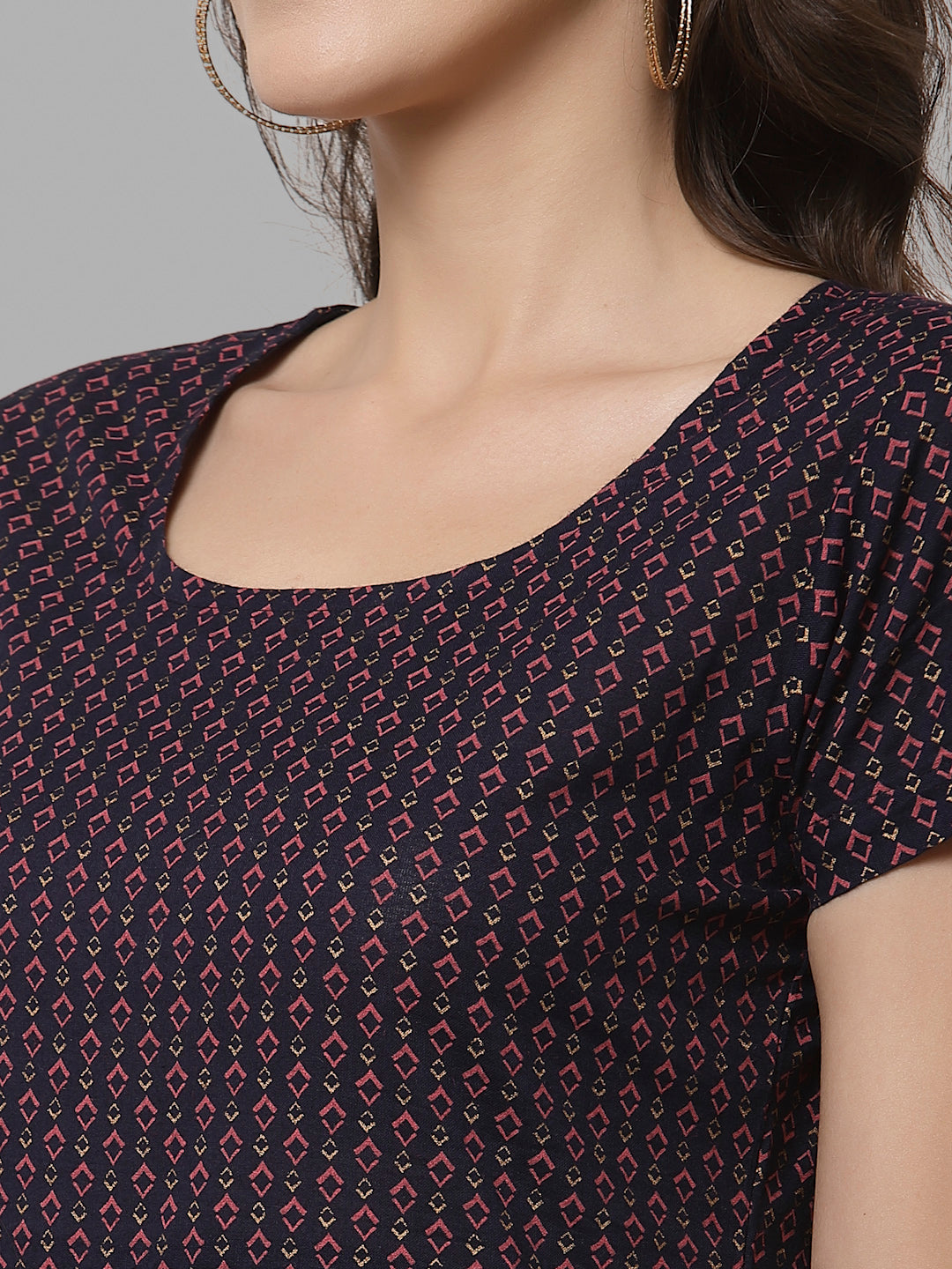 Women Navy Printed Front Slit Cotton Kurta - Kashyap Global Lifestyles LLP
