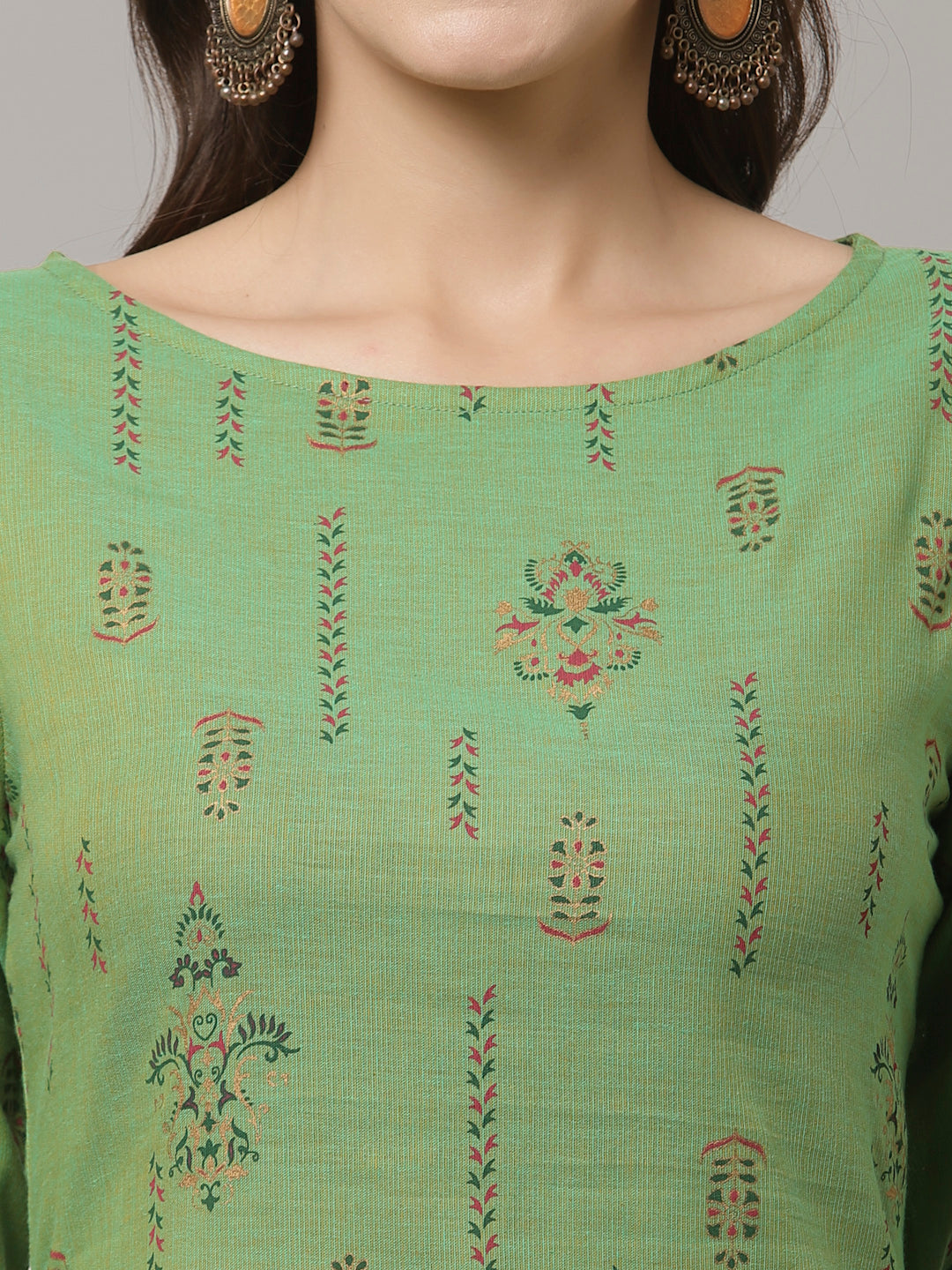 Women Green Cotton Printed Kurta - Kashyap Global Lifestyles LLP